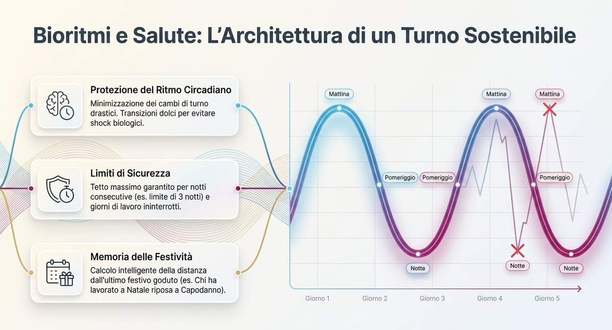 Architettura di un turno sostenibile: protezione del ritmo circadiano, limiti di sicurezza e memoria delle festività